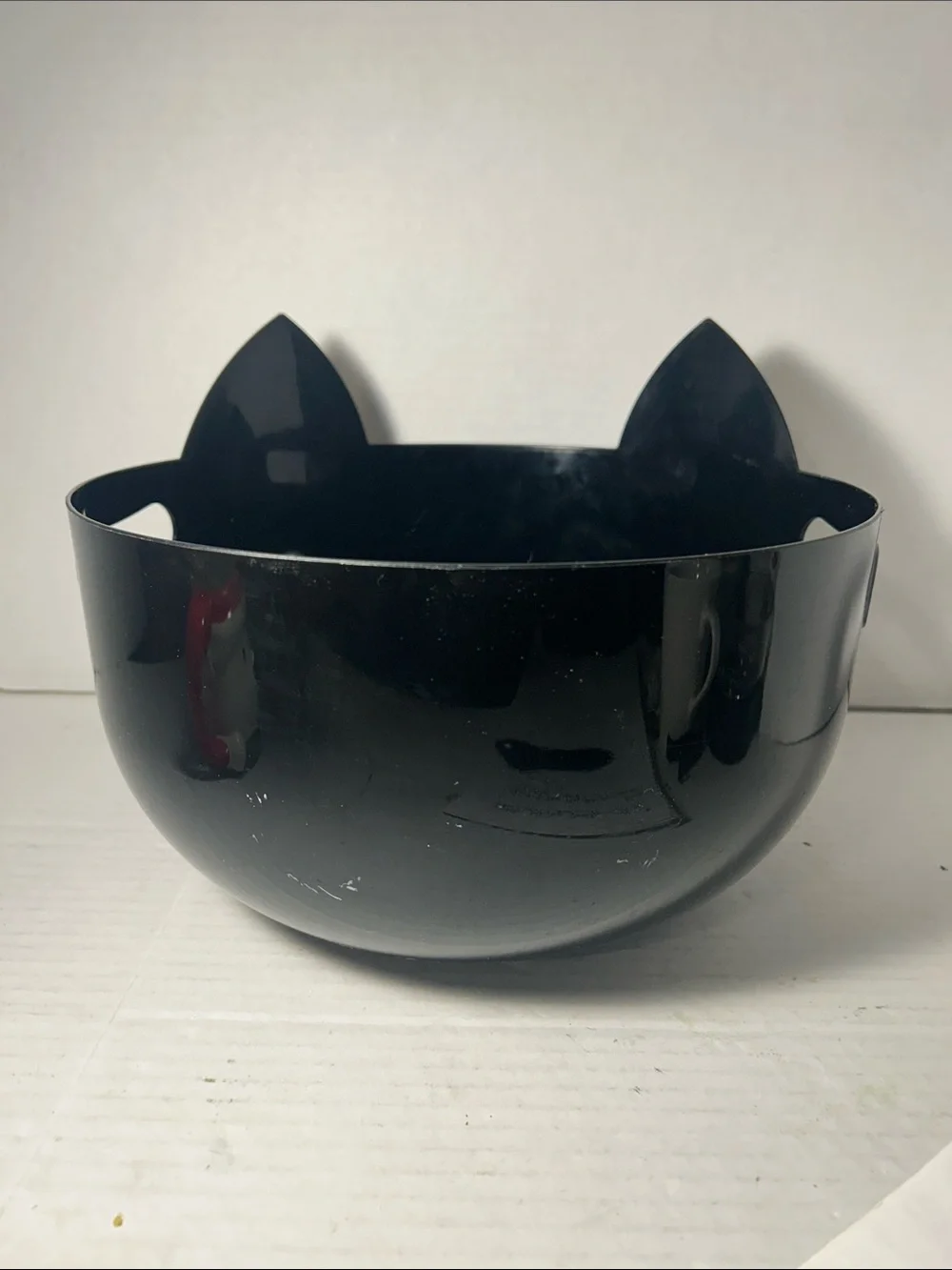 Black Cat Pet Bowl with Green Eyes and Orange Ears